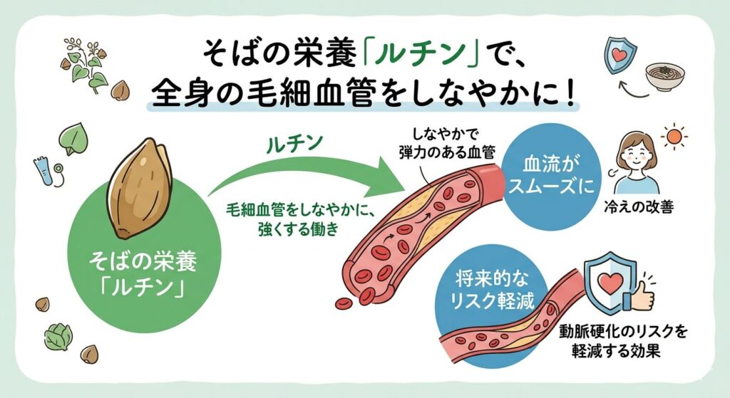 蕎麦のルチンが血管を強くする仕組みの図解