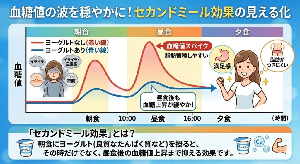 ヨーグルトのセカンドミール効果を表した図解