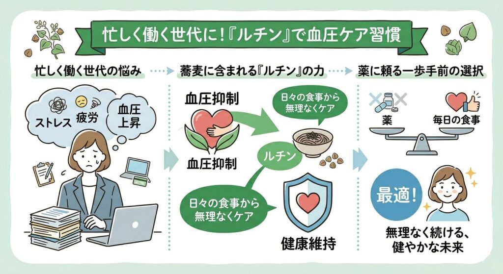 蕎麦のルチンが血圧上昇を抑制し、生活習慣病の予防になる図解