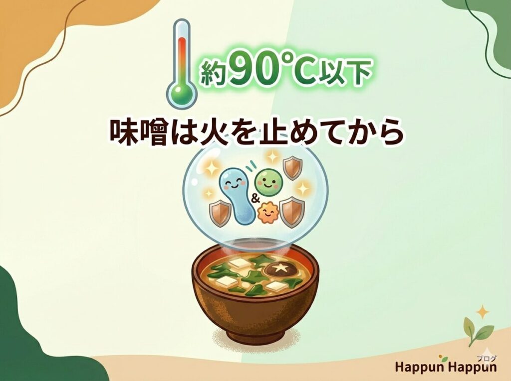 味噌は火を止めてから入れるという図解