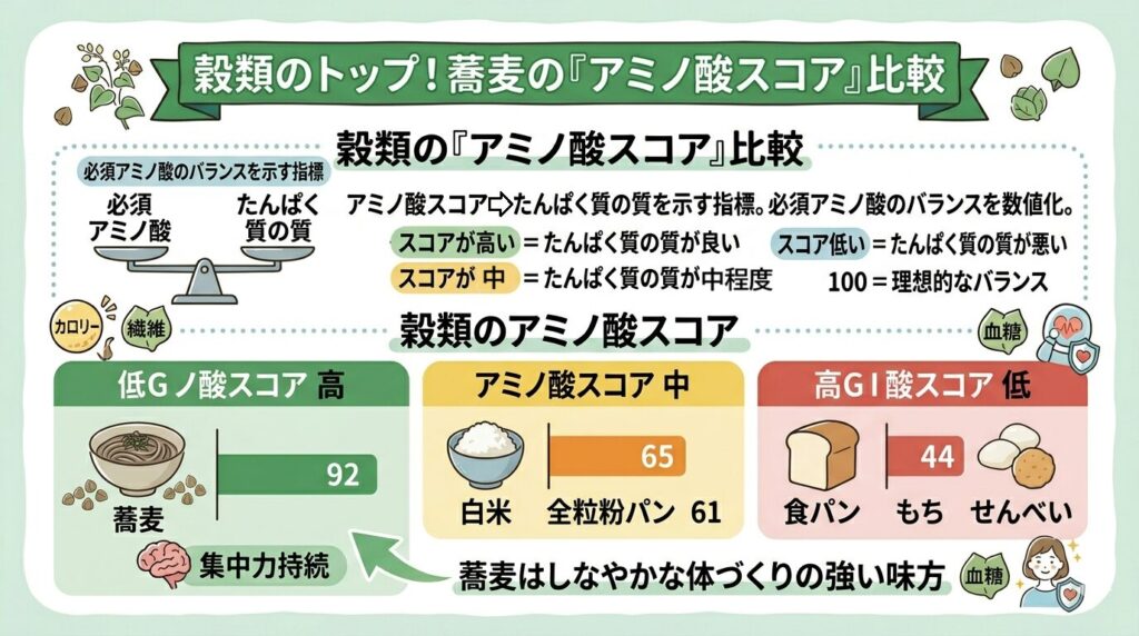 穀類のアミノ酸スコアを比較した図解