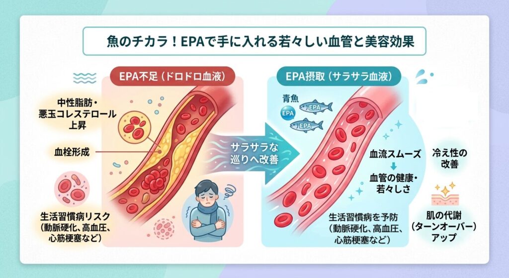 EPAが血管の健康を保ち、生活習慣病を予防する図解